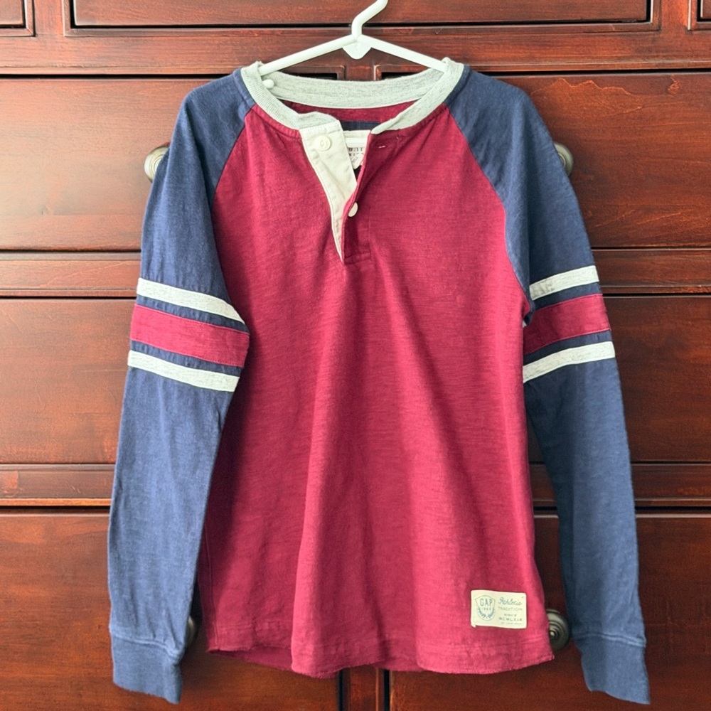GAP Kids Burgundy and Navy Long Sleeve Henley